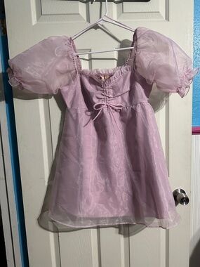 Lilac Puff Sleeve Organza Mini Dress